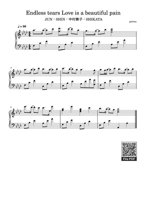 Endless tears Love is a beautiful pain Sheet Piano