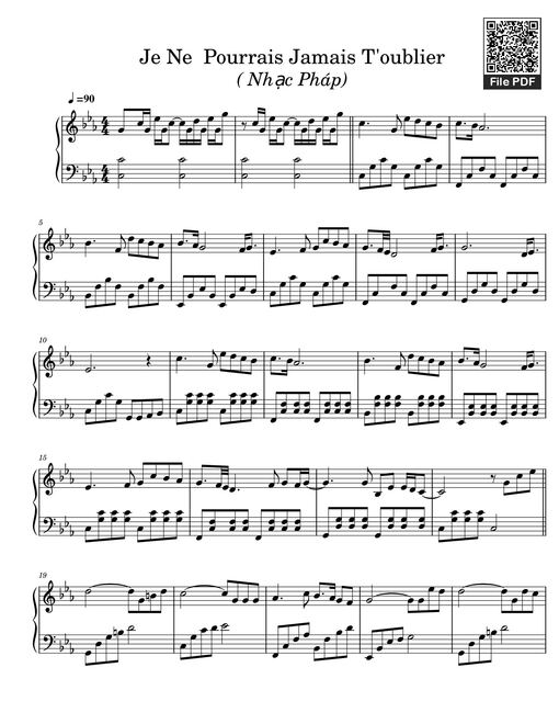 Je Ne Pourrais Jamais T'oublier Sheet Piano