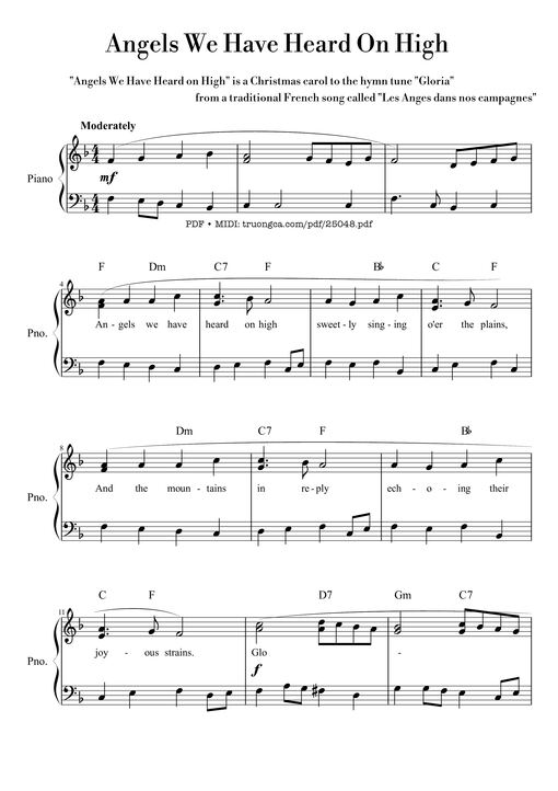 Angels We Have Heard On High Sheet Piano