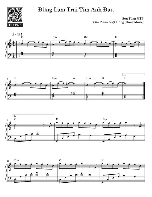 Đừng Làm Trái Tim Anh Đau Sheet Piano