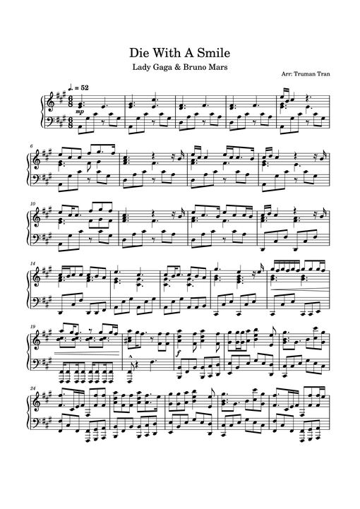Sheet Music PDF for Die With A Smile Sheet Piano