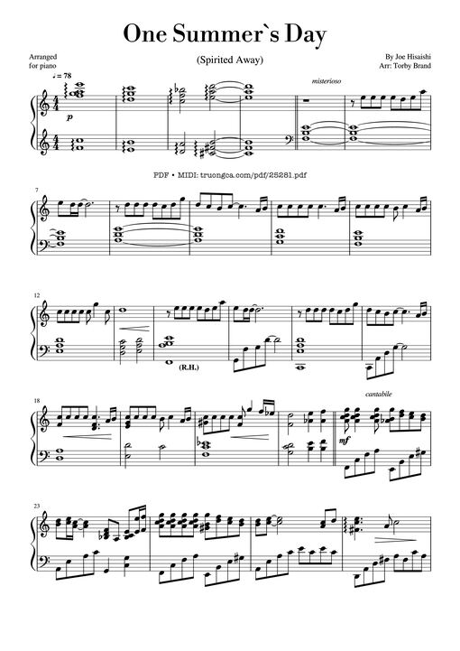 One Summer's Day Sheet Piano