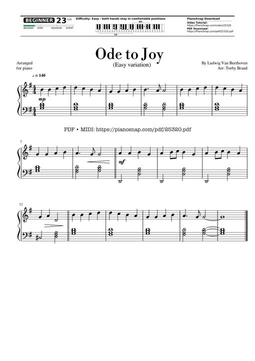 Ode to Joy (Easy Piano)