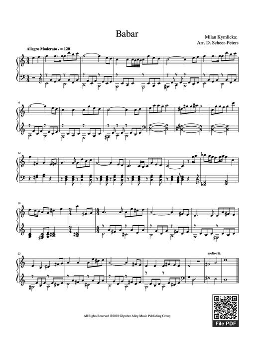 Babar Sheet Piano — Milan Kymlicka; Arr. D. Scheer-Peters