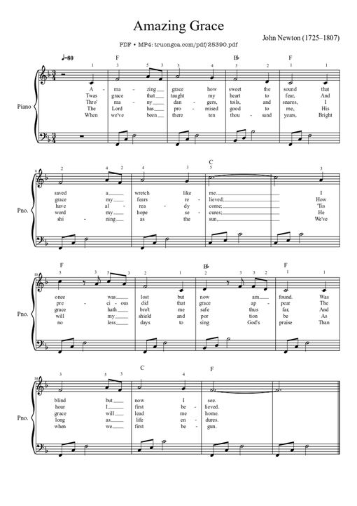 Amazing Grace Sheet Piano EASY