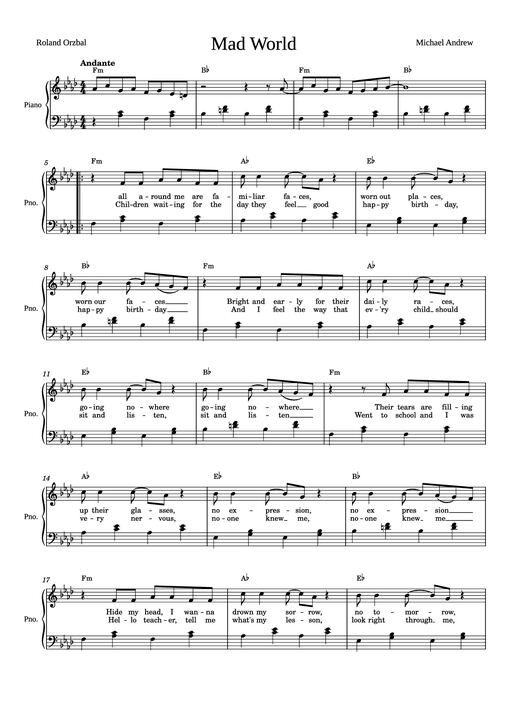 Mad World Piano — Michael Andrew