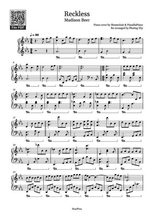 Sheet music preview - Reckless Piano