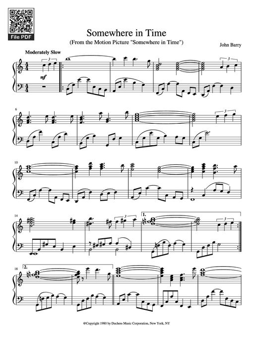 Sheet Music PDF for Somewhere in Time Piano