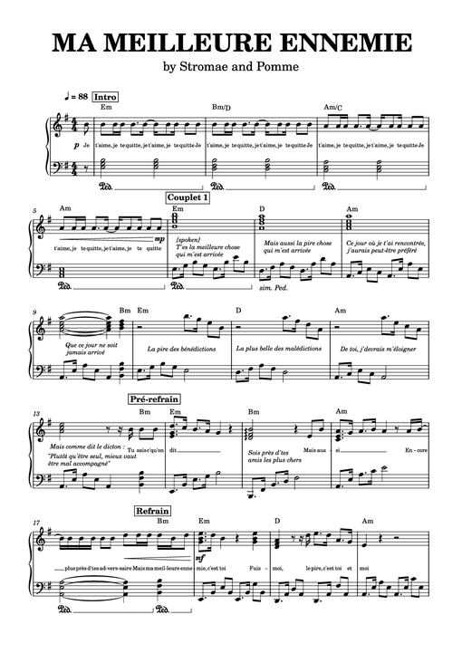 MA MEILLEURE ENNEMIE Piano