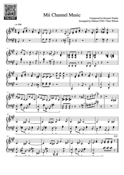 Sheet Music PDF for Mii Channel Music Piano