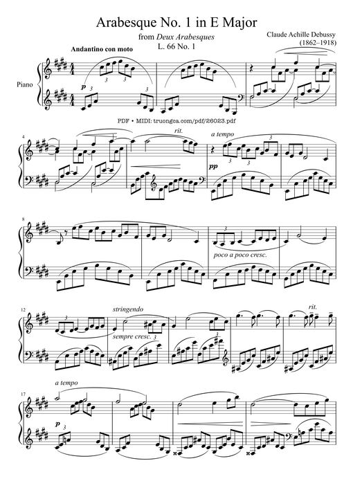 Arabesque No. 1 in E Major Piano