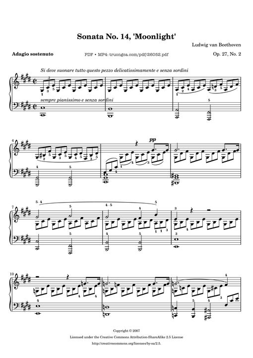 Sonata No. 14, Moonlight 1st Movement (With Fingering)