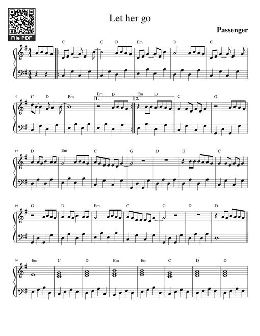 Let her go Piano — Passenger