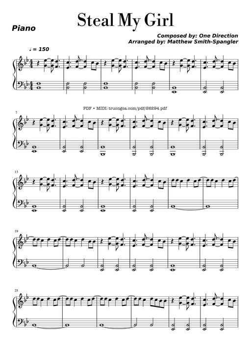 Steal My Girl Piano - Composed-by-one-direction-arranged-by-matthew-smith-spangler