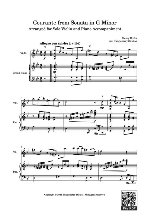 Courante from Sonata in G Minor Piano