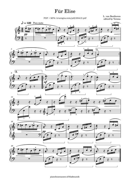 Für Elise Piano With fingering
