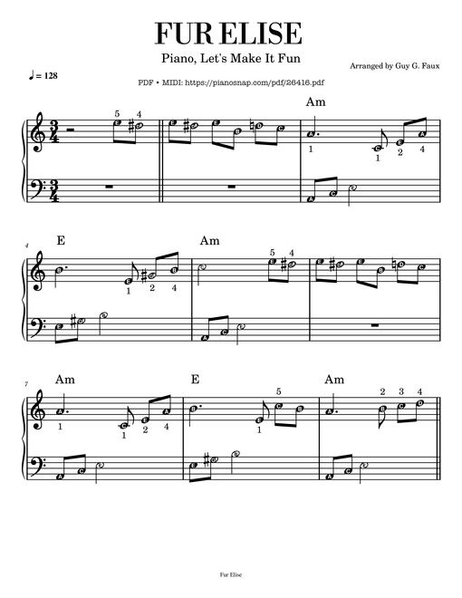 Fur Elise Piano Easy For Kid (With note name)