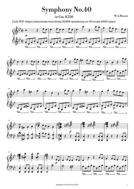 Symphony No.40 in Gm, K550 Piano
