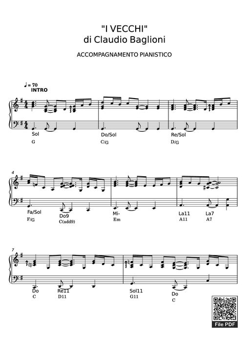 I VECCHI di Claudio Baglioni Piano