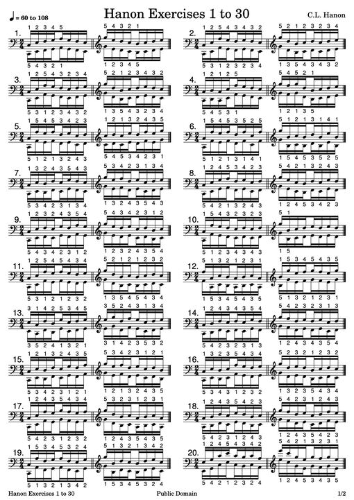 Hanon Exercises 1 to 30 Piano
