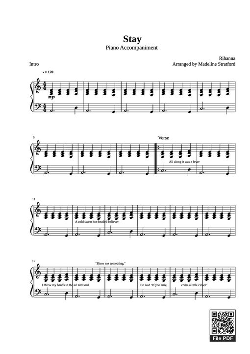 Stay Piano — Rihanna-arranged-by-madeline-stratford