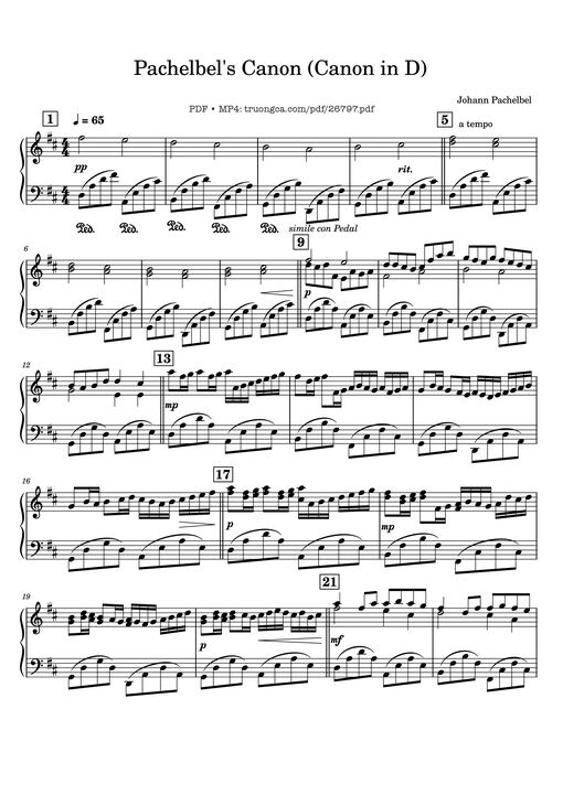 Pachelbel's Canon (Canon in D) Piano