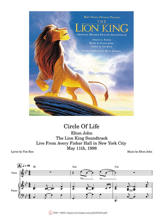 Circle of Life Piano & Vocal