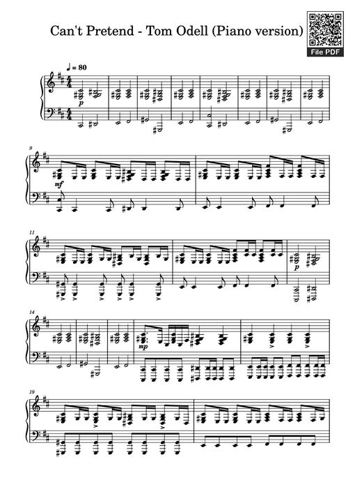 Can't Pretend - Tom Odell (Piano version)