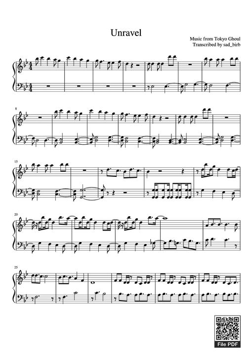 Unravel Piano — Music From Tokyo Ghoul Transcribed By Sad_birb