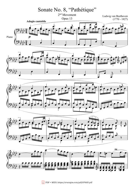 Sonate No. 8, Pathétique Piano