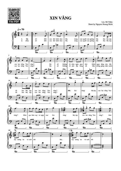 XIN VÂNG Piano — Lm. Mi Trầm