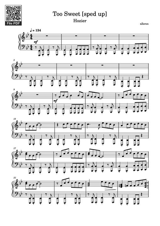Too Sweet [sped up] Piano