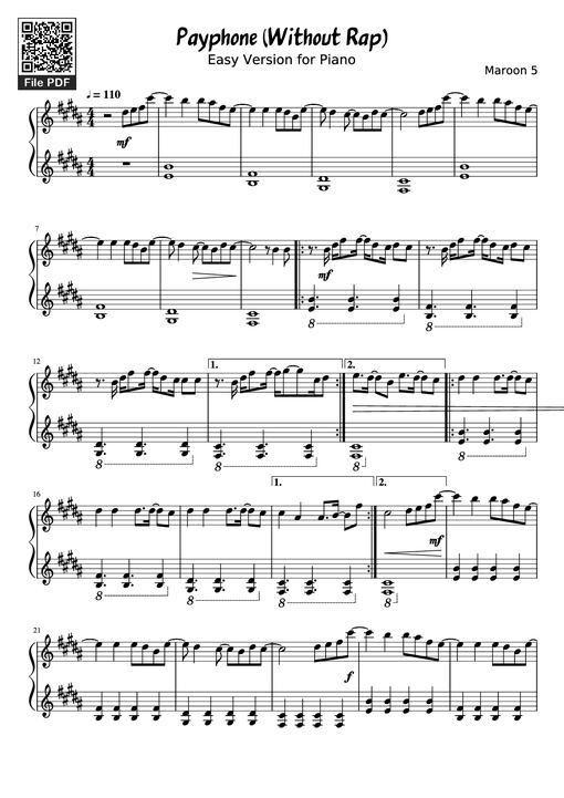 Payphone (Without Rap) Piano