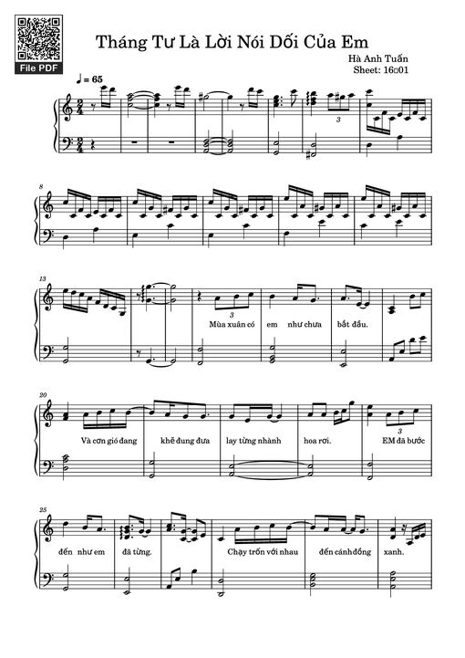 Tháng Tư Là Lời Nói Dối Của Em Piano (easy)