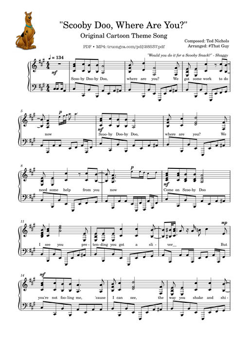 Scooby Doo, Where Are You? Piano