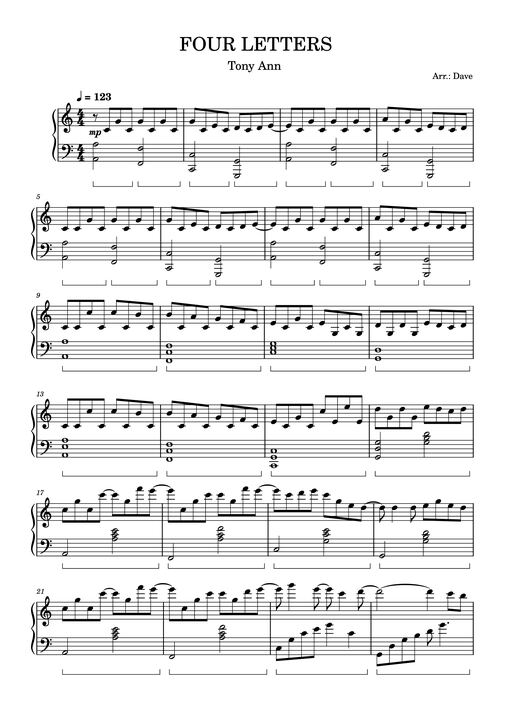 FOUR LETTERS Piano - Arr-dave