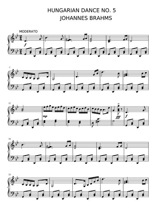 Hungarian Dance NO. 5 Piano (Easy)