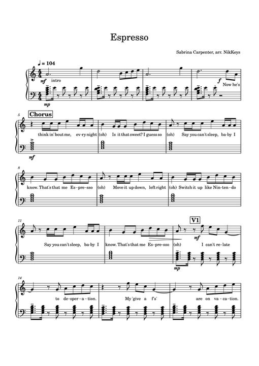 Espresso Piano — Sabrina Carpenter, Arr. NikKeys