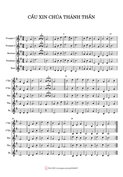 Cầu Xin Chúa Thánh Thần sheet kèn Trumpet