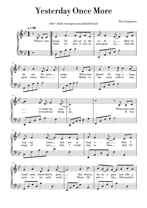 Yesterday Once More Piano