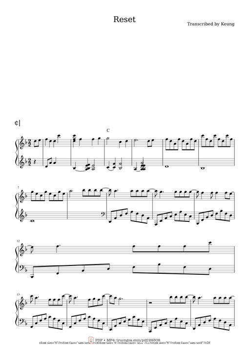 Reset Piano — Transcribed By Keung