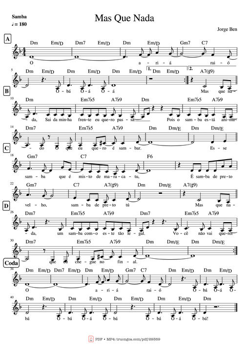 Mas Que Nada Piano — Jorge Ben