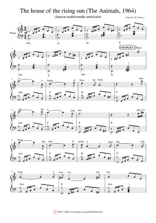 The house of the rising sun (The Animals) Piano