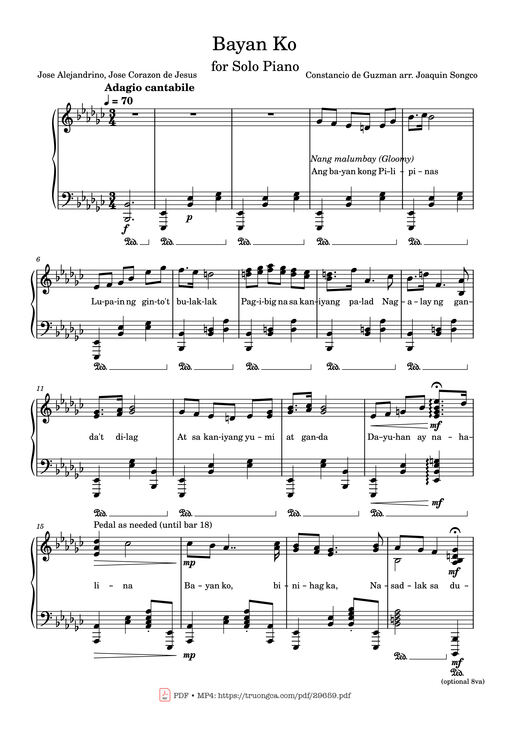 Bayan Ko Piano — Constancio De Guzman Arr. Joaquin Songco