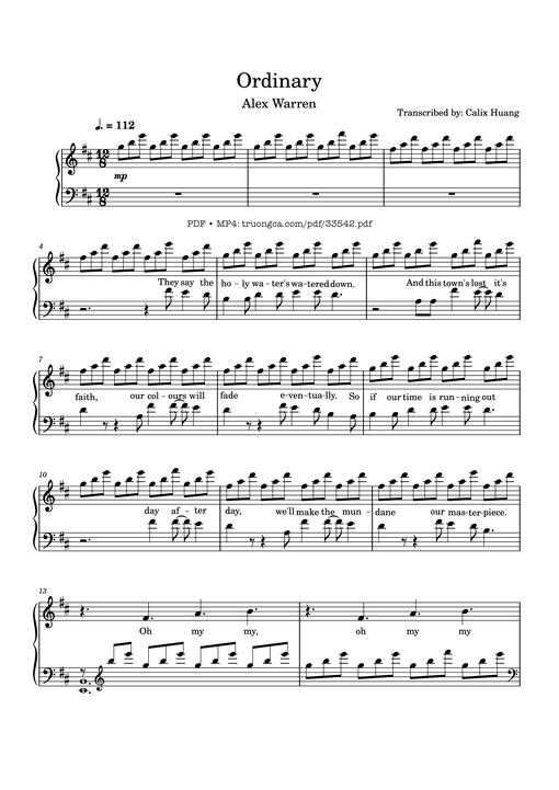 Ordinary Piano — Transcribed By: Calix Huang