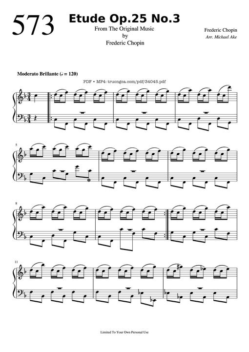 Etude Op.25 No.3 (The Knight) Piano EASY