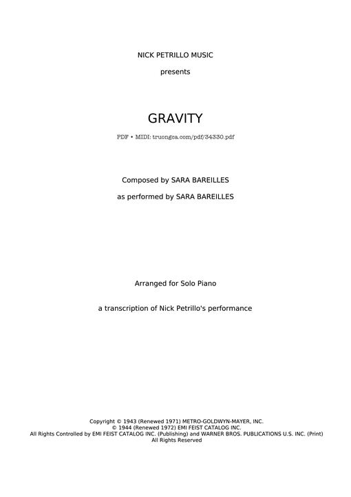 GRAVITY Piano — SARA BAREILLES