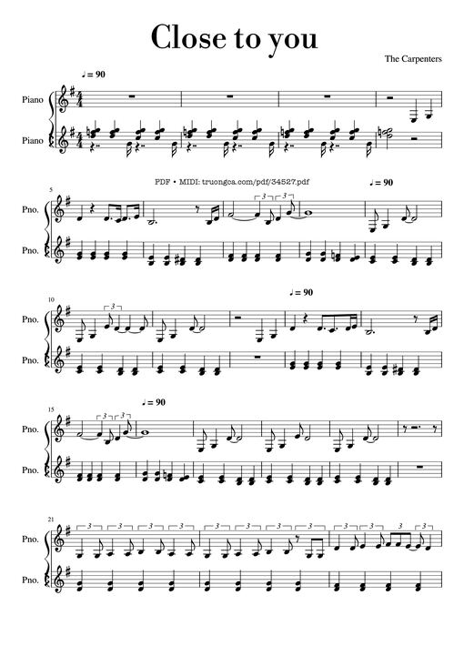 Close to you Piano — The Carpenters