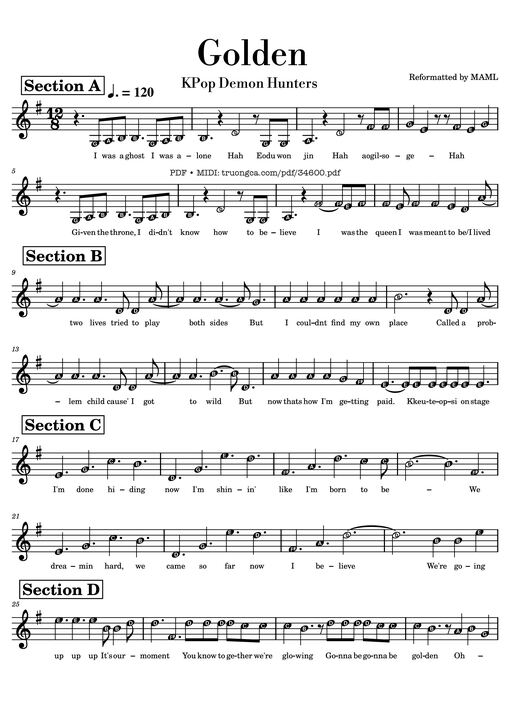 Golden KPop Demon Hunters Melody Piano