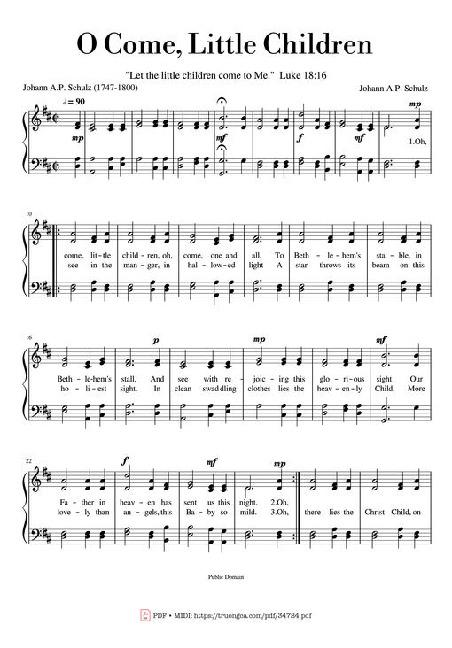 O Come, Little Children Piano